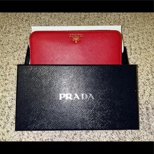 Prada Red Large Saffiano Leather Wallet